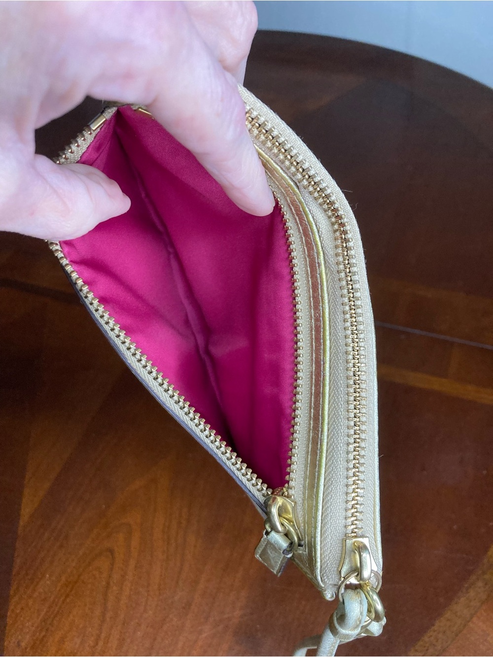 Coach Julia Op Art Zip Wristlet/Wallet. Khaki Beige & Gold Canvas Leather EUC - Picture 8 of 16